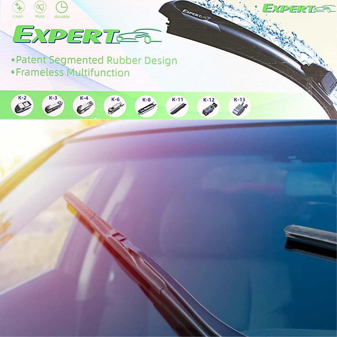 Essuie-Glace EXPERT – 2 Balai d’Essuie-Glace Avant Universel en Silicone – Anti-Pluie, Silencieux, Haute Performance – 2 Pastilles Nettoyantes Pare-Brise = 8L Offerts (37,5 + 65 cm)